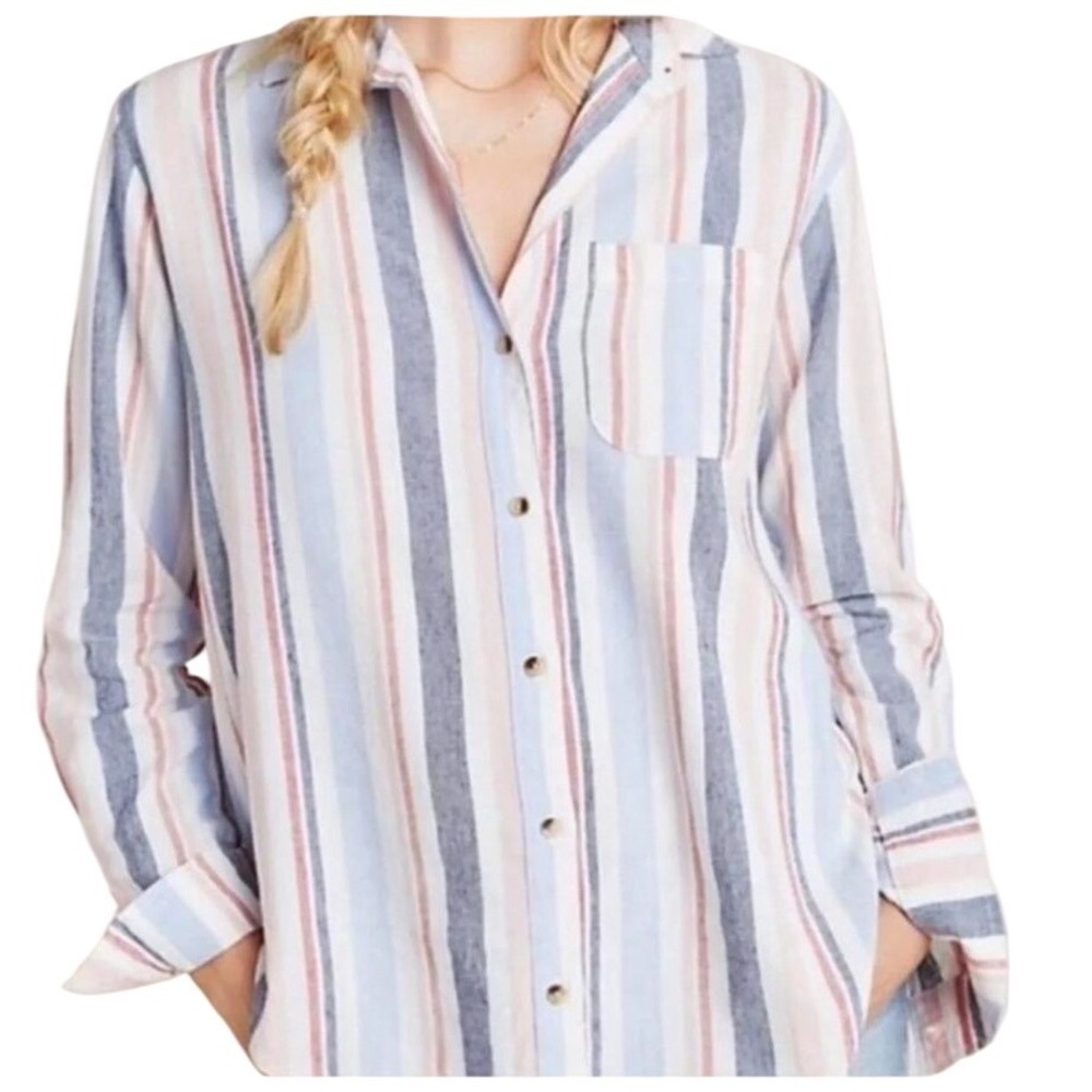 Anthropologie Maeve Striped Pastel Button Down Shirt Long Sleeve Pocket Small